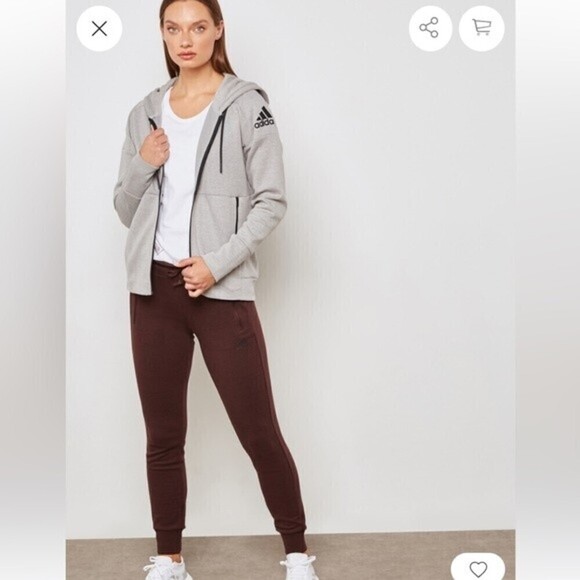 Adidas ID Stadium Full Zip Gray Hoodie Black Zip Comfortable Athletic Sweater - Picture 2 of 15